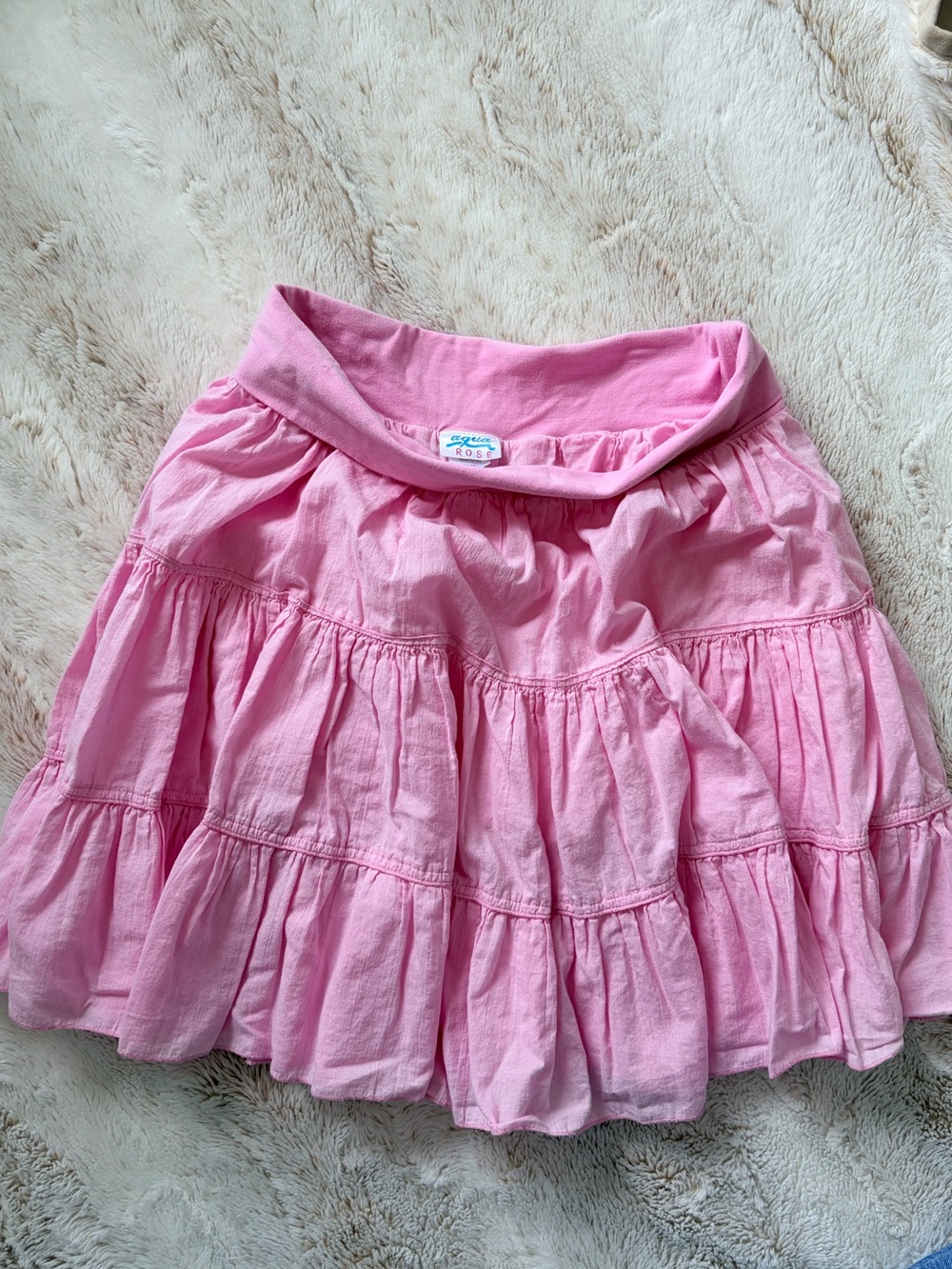 💕 Aqua Rose Pink Girly Tiered Flowy Mini Skirt Swim Cover Up Size Med Balletcore